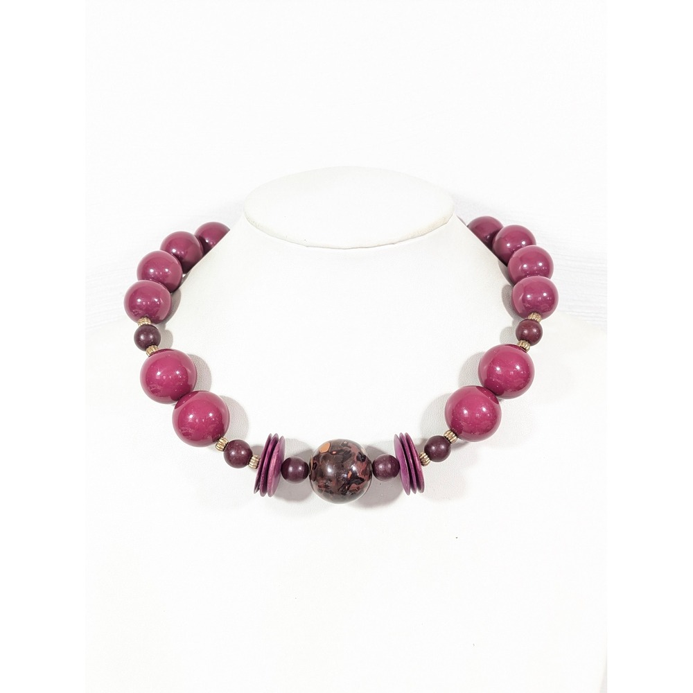 Chunky Purple Pink Acrylic Beaded Necklace Hook Closure Statement 19"